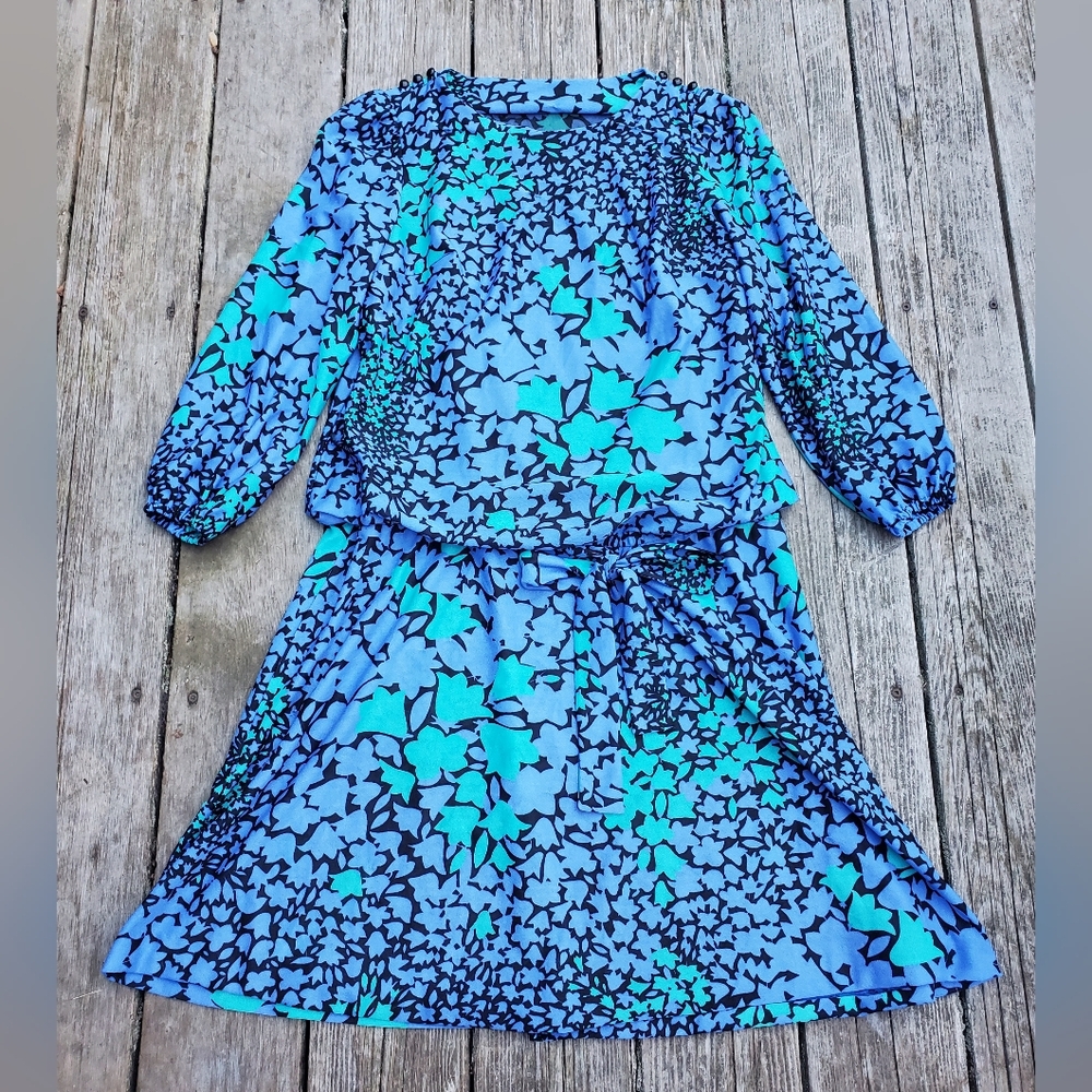 blue blue blouson • bold floral midi dress